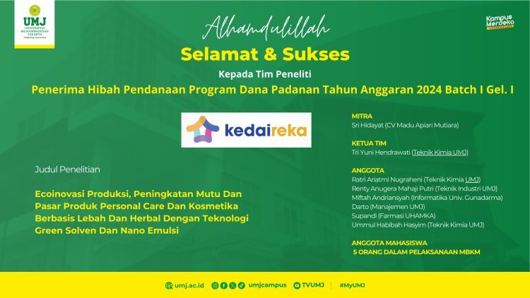 Teliti Produk Kosmetik Berbasis Madu, UMJ Terima Dana Hibah dari Kedaireka